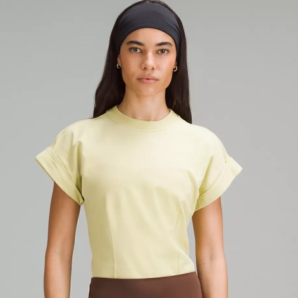 Lululemon Heavyweight Cotton T-Shirt Bodysuit. Pale Yellow. Size Large. NWT